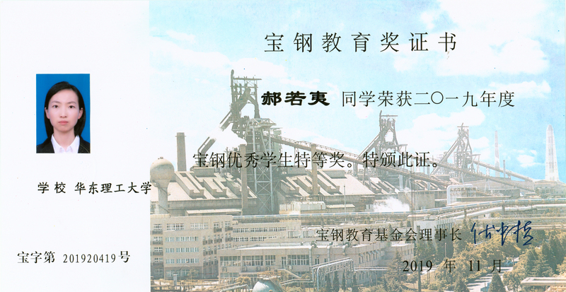 【青春奋进】我校本科生荣获2019年度宝钢优秀学生特等奖